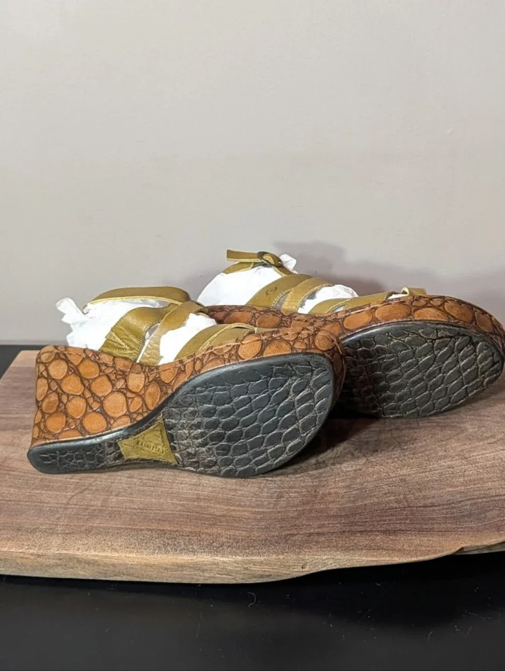 Born Olive Green Strappy Wedge Sandals